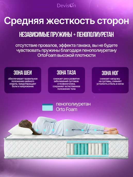 Devison Матрас 160х200 пружинный на кровать анатомический, 80x200, фото 3