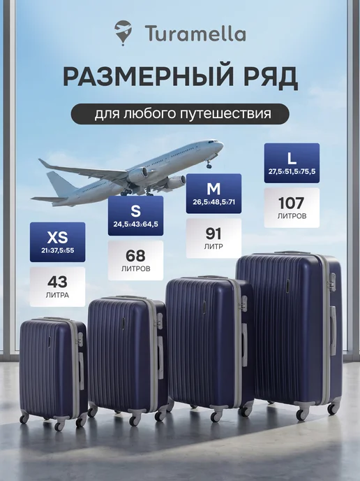 Turamella Чемодан на колесах M ударопрочный ABS пластик шампань, синий, фото 8