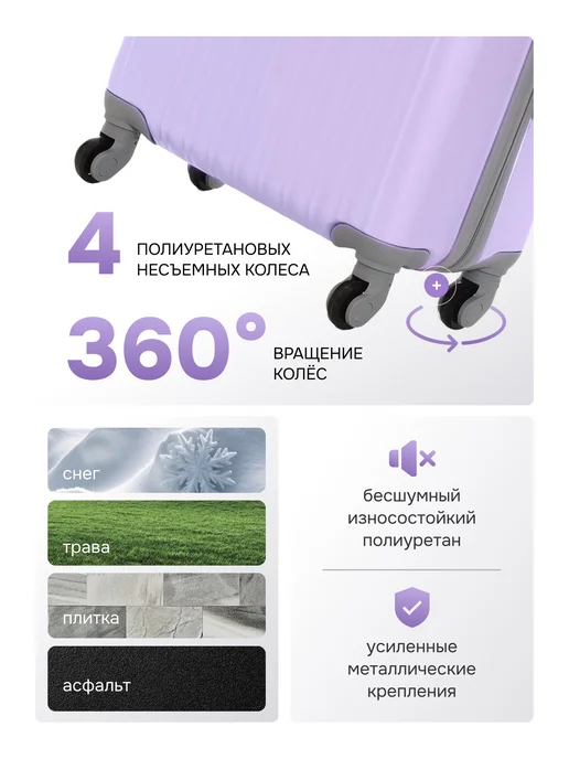 Turamella Чемодан на колесах L большой ABS пластик темно-синий, фиолетовый, фото 4