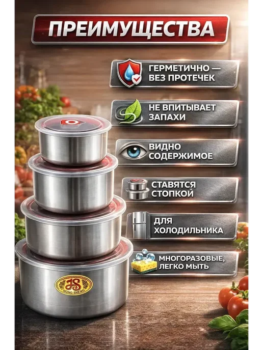 бан22 контейнеры для хранения продуктов питания 4 шт, 4 шт, фото 2