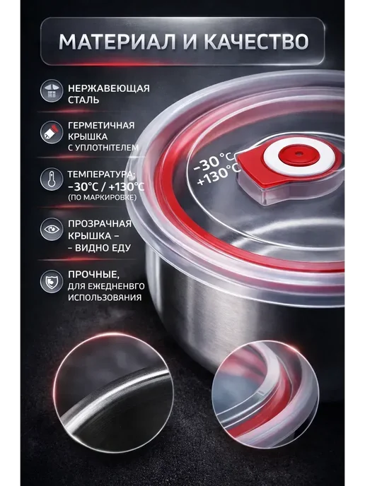 бан22 контейнеры для хранения продуктов питания 4 шт, 4 шт, фото 3