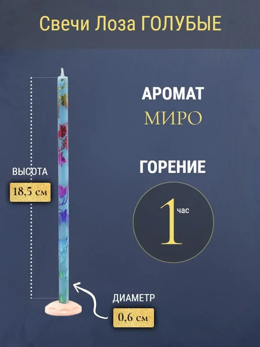 ПравЖизнь Набор Подсвечник для кулича «ХВ» со свечами Золотая лоза, голубой, фото 3