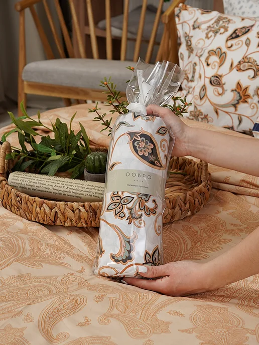 DOBRO HOME Простыня натяжная 100% хлопок, оранжевый, фото 5
