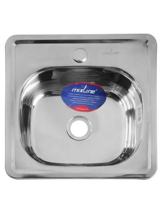 MIXLINE Врезная мойка 38х38х15 см, 0.6, выпуск 1 1 2,с гофросифоном, 38x38x15 см, фото 2