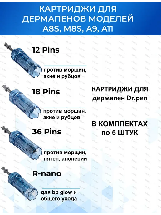 Картридж для дермапен 18 игл 5 шт совместим с A11 A9 M8s, 5 шт, фото 4