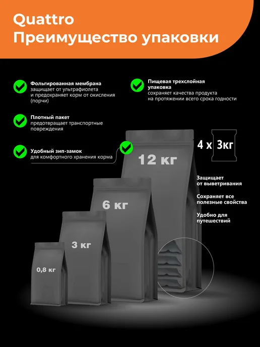 Сухой корм QUATTRO Той Пудель для собак, пожилые, индейка, 0,8 кг, фото 8