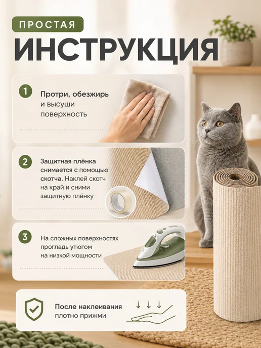 Когтеточка для кошки самоклеящиеся Когтеточка для кошки самоклеящаяся 30х60, 30x60, фото 3
