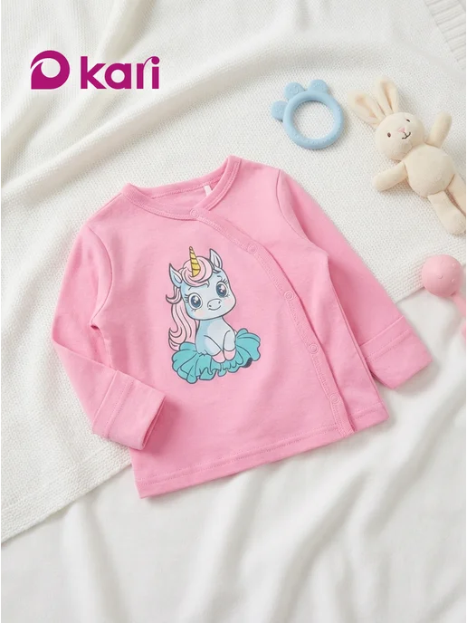 Kari baby Распашонка для новорожденных на кнопках с длинным рукавом, розовый