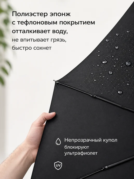 RegenAtel Зонт автомат маленький легкий в сумку, черный, фото 3