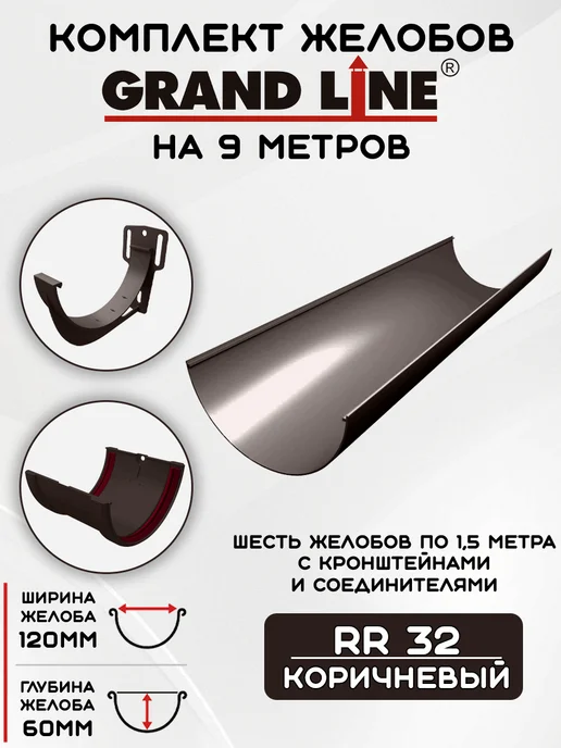 Grand Line Комплект желобов на 3 метра RR 32, 9 м