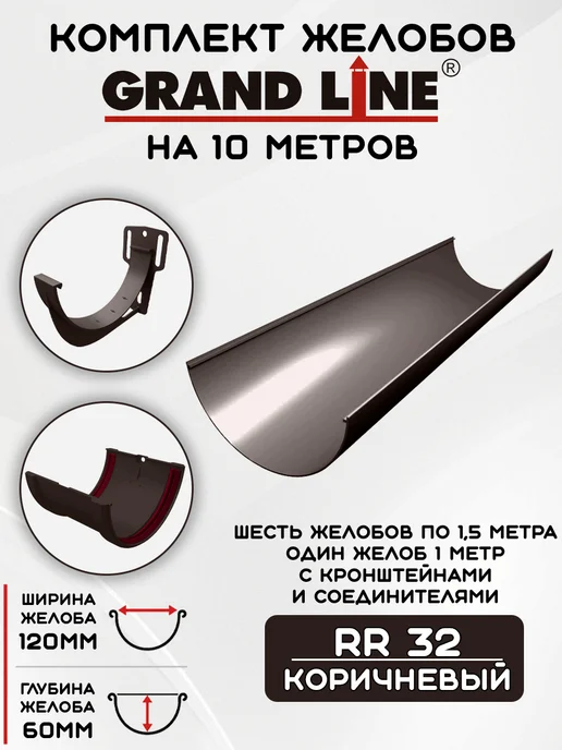 Grand Line Комплект желобов на 3 метра RR 32, 10 м
