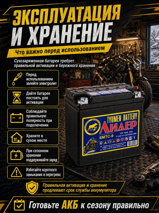 Тюменский аккумуляторный завод Аккумулятор для мотоцикла 12v 6MTC-9 Лидер, вариант, фото 7