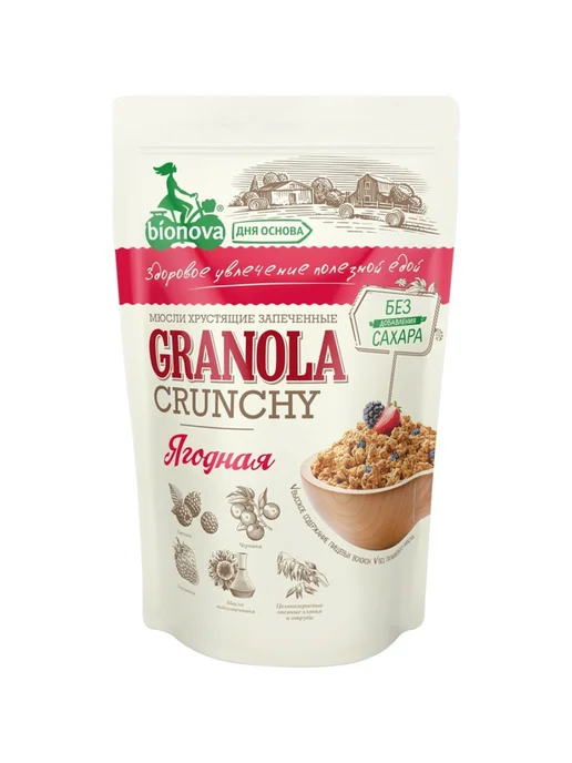 Bionova Мюсли Crunchy ягодные без сахара, 400 г, 400 г