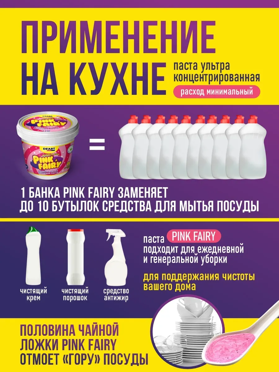 Чистящая паста розовая средство Pink Fairy для уборки 2,4кг фото 10