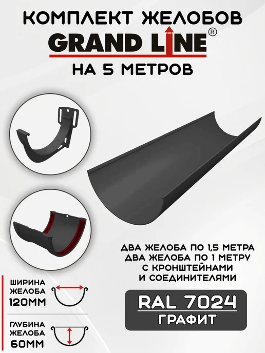 Grand Line Комплект желобов на 3 метра RAL7024, 5 м