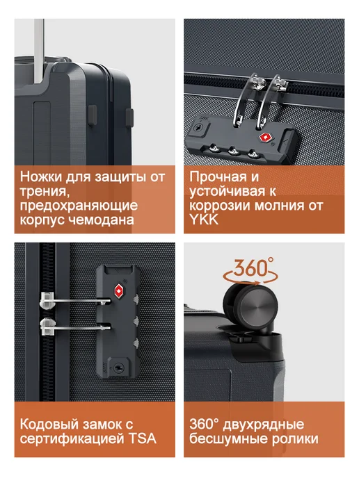 Vallsero Комплект чемоданов LG1, ABS,Набор чемоданов 5 в 1, черный, фото 4