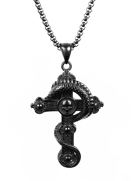 LAWE Кулон на шею без цепочки Dragon Skull Cross Black 55 мм, черный, фото 2