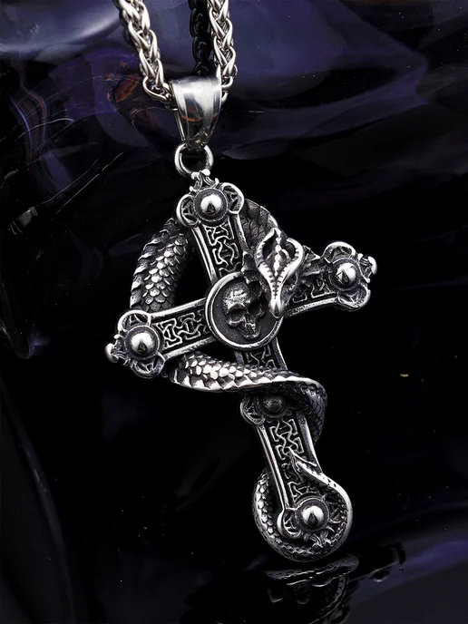 LAWE Кулон на шею без цепочки Dragon Skull Cross Black 55 мм, черный, фото 4