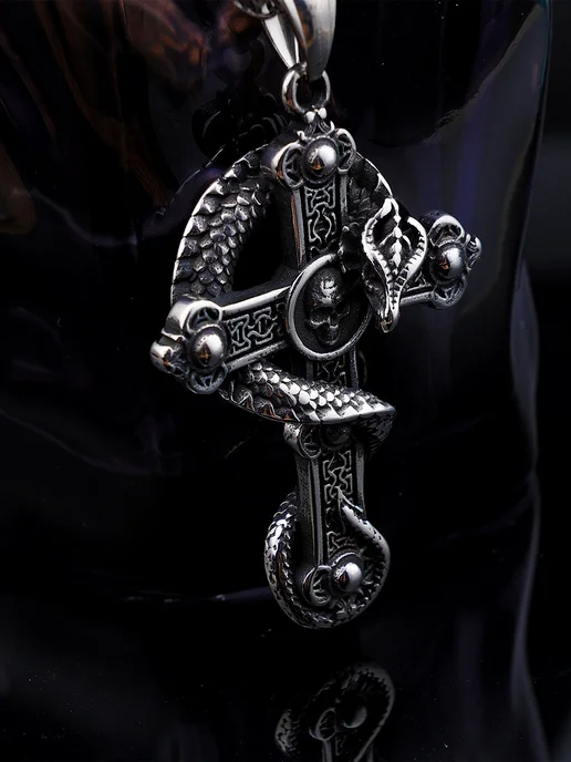LAWE Кулон на шею без цепочки Dragon Skull Cross Black 55 мм, черный, фото 5