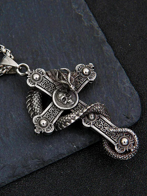 LAWE Кулон на шею без цепочки Dragon Skull Cross Black 55 мм, черный, фото 6