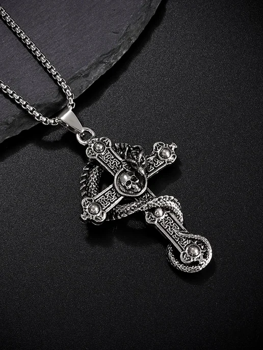 LAWE Кулон на шею без цепочки Dragon Skull Cross Black 55 мм, черный, фото 7