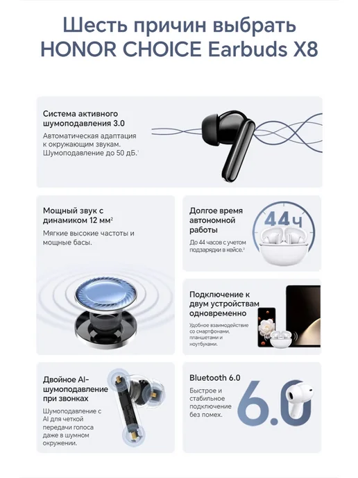 HONOR Choice Earbuds X8 Наушники беспроводные, белый, фото 2