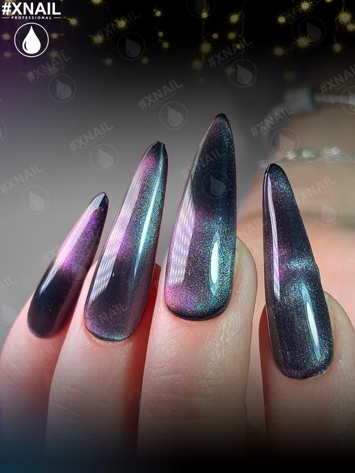 XNAIL PROFESSIONAL Гель лак для ногтей кошачий глаз с блестками, серый, фото 5