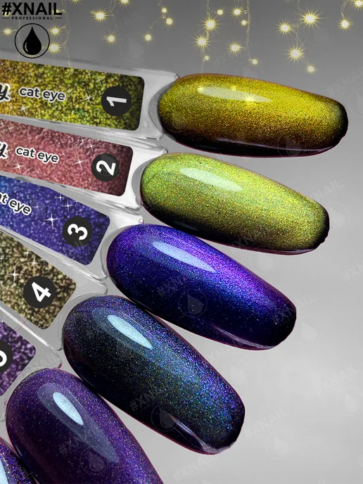XNAIL PROFESSIONAL Гель лак для ногтей кошачий глаз с блестками, серый, фото 7