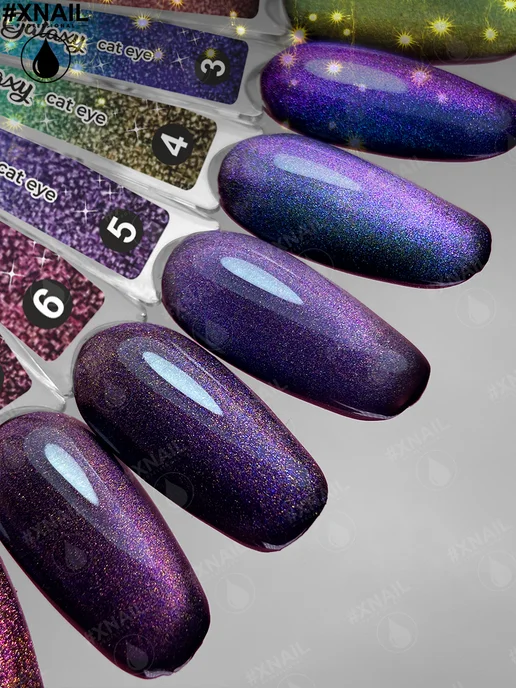 XNAIL PROFESSIONAL Гель лак для ногтей кошачий глаз с блестками, серый, фото 8