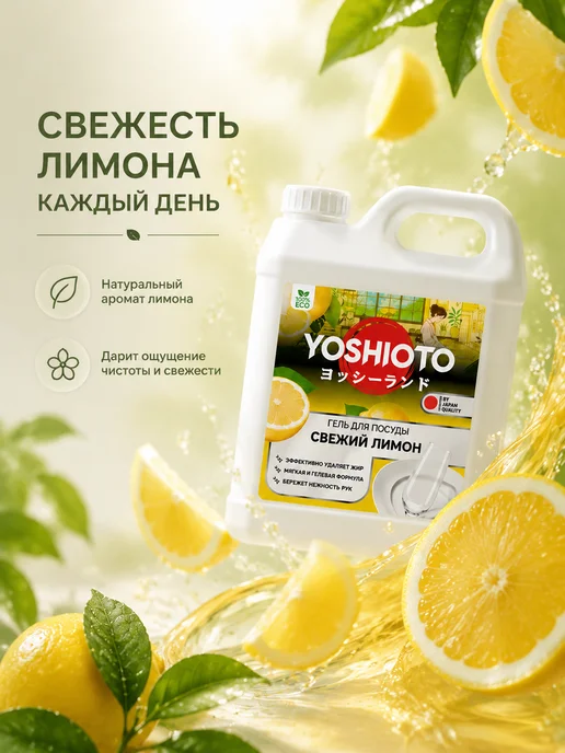YOSHIOTO Средство для мытья посуды Свежий Лимон 5 литров, вариант, фото 3