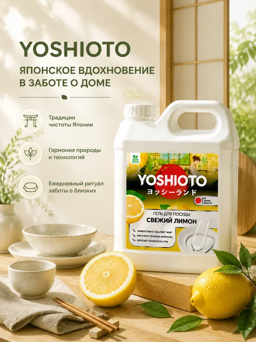 YOSHIOTO Средство для мытья посуды Свежий Лимон 5 литров, вариант, фото 6