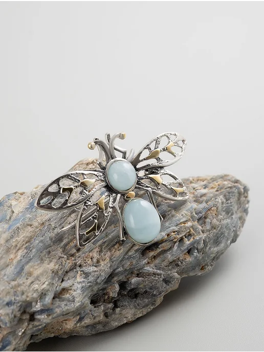 Milana silver Брошь серебро с аквамарином, серебристый, фото 2