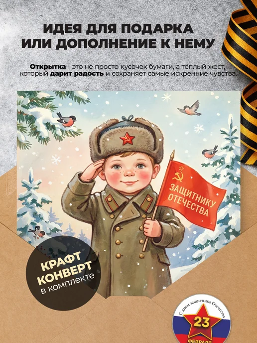 История открыток Открытка 23 февраля, красный, фото 3