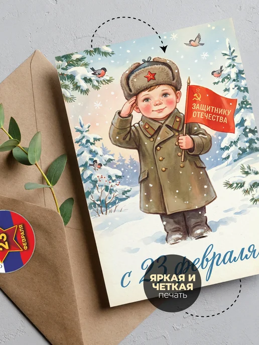 История открыток Открытка 23 февраля, красный, фото 6