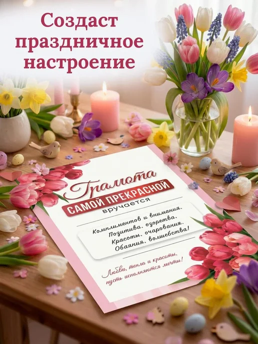 Филькина грамота Грамота Самой прекрасной, шуточный подарок, розовый, фото 6