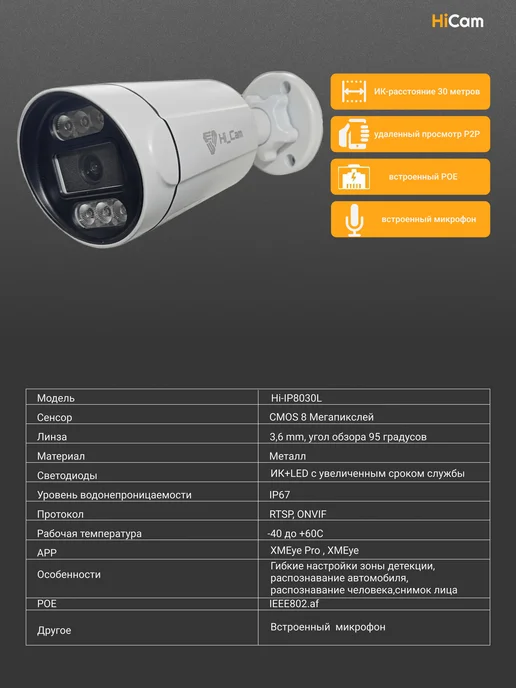 under_control Уличная камера видеонаблюдения 8Мп Hi_Cam IP-PoE, белый, фото 2