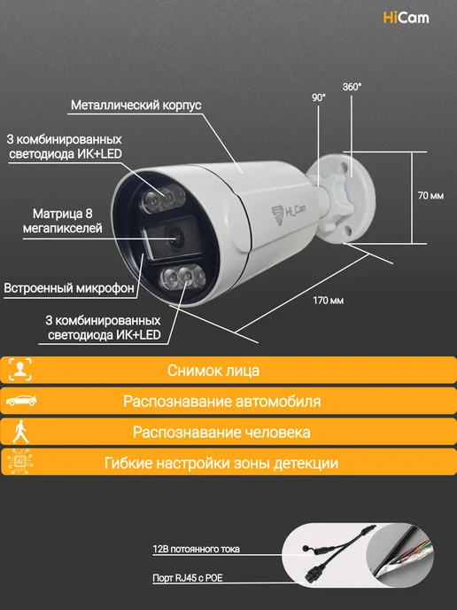 under_control Уличная камера видеонаблюдения 8Мп Hi_Cam IP-PoE, белый, фото 3