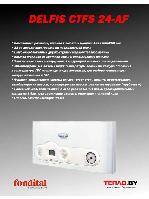 Fondital DELFIS CTFS 24-AF Газовый конвекционный 2конт котел(турбо), белый, фото 3