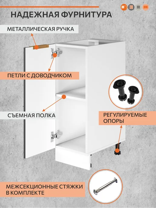 ОРИНОКО Кухонный гарнитур модульный напольный 60 см, серый, в упаковке 20,8 кг, фото 4