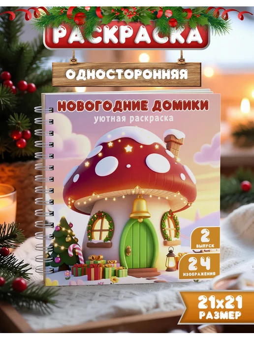 Донарит Раскраска "Новогодние Домики" для девочек на Новый год, вариант