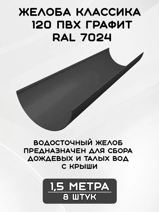 Grand Line Комплект желобов на 3 метра RAL7024, 12 м, фото 2
