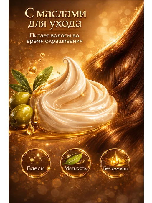 Краска для волос стойкая 3.0 тёмно-каштановый с маслами, коричневый, фото 3