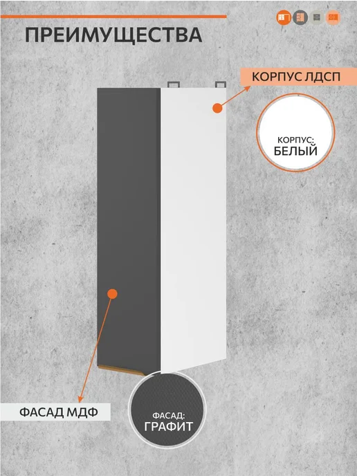 ОРИНОКО Кухонный гарнитур модульный навесной 20 см, серый, фото 3