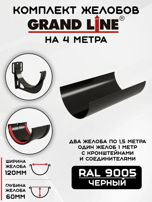 Grand Line Комплект желобов на 7 метров RAL9005, 4 м