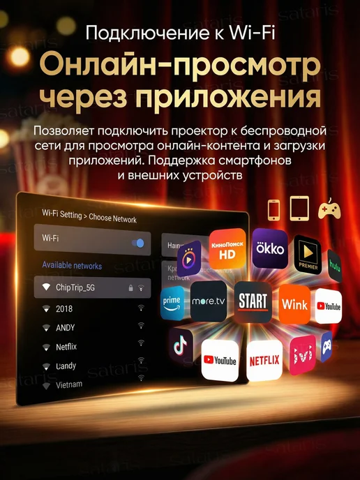 SATARIS Проектор для фильмов домашний кинотеатр, белый, фото 6