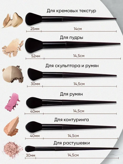 Кисти для макияжа профессиональный 13 в 1, черный, фото 3