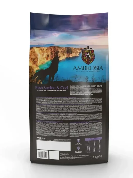 Сухой корм Ambrosia Mediterranean Контроль для собак, треска, 1,5 кг, фото 8