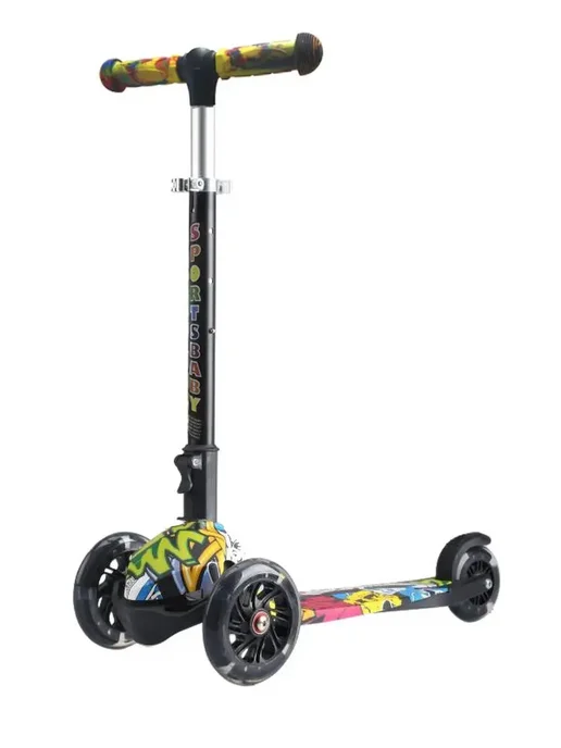 Sportsbaby Самокат RAY LUXE MS-916 складной со светящимися колесами, черный