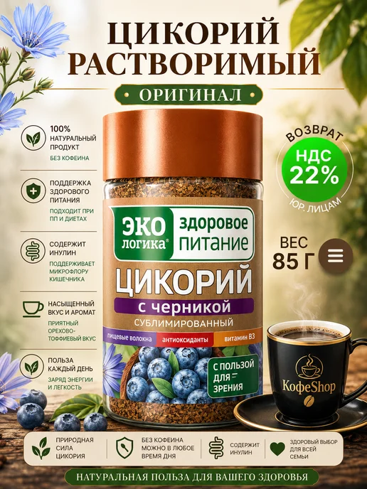 МОСКОВСКАЯ КОФЕЙНЯ НА ПАЯХЪ Цикорий Экологика с Черникой 85 гр, 85 г
