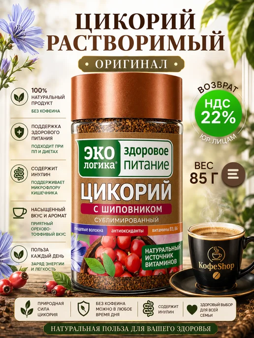 МОСКОВСКАЯ КОФЕЙНЯ НА ПАЯХЪ Цикорий Экологика с Шиповником 85 гр, 85 г